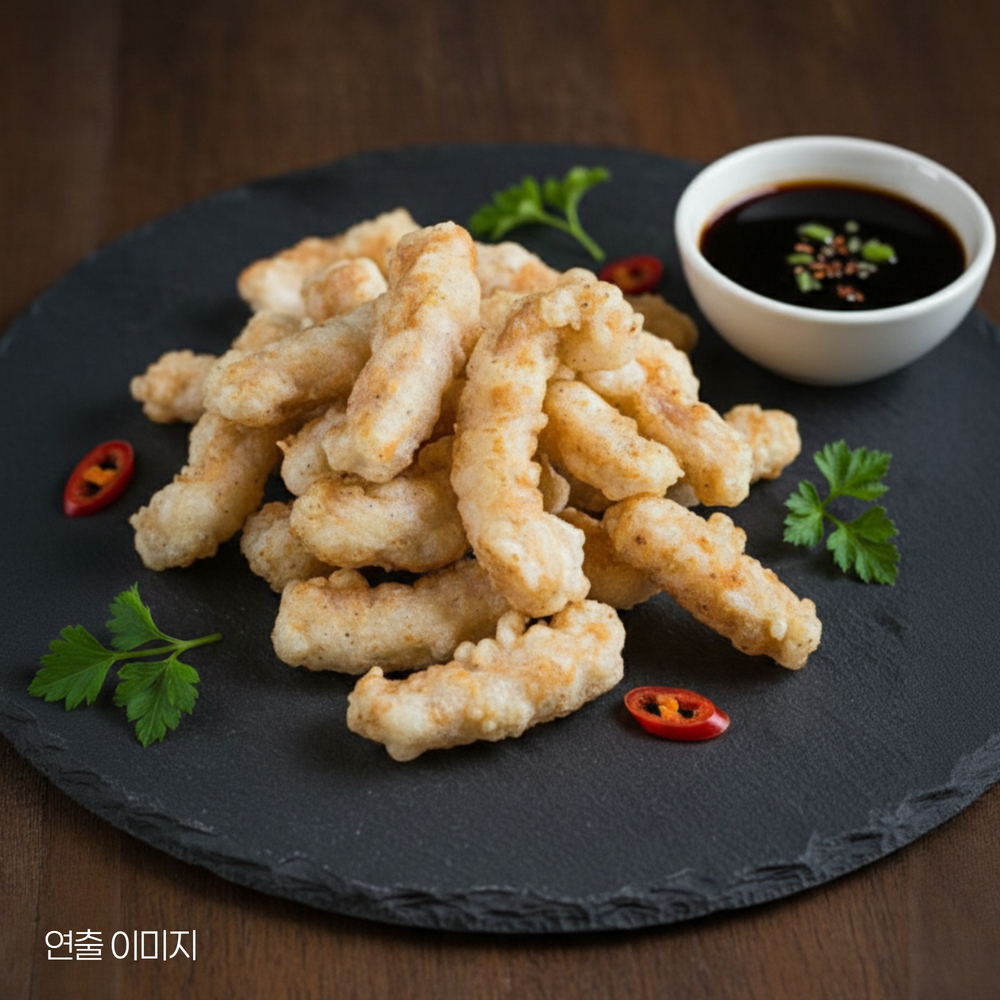 곡물로 바삭한 오징어바 튀김