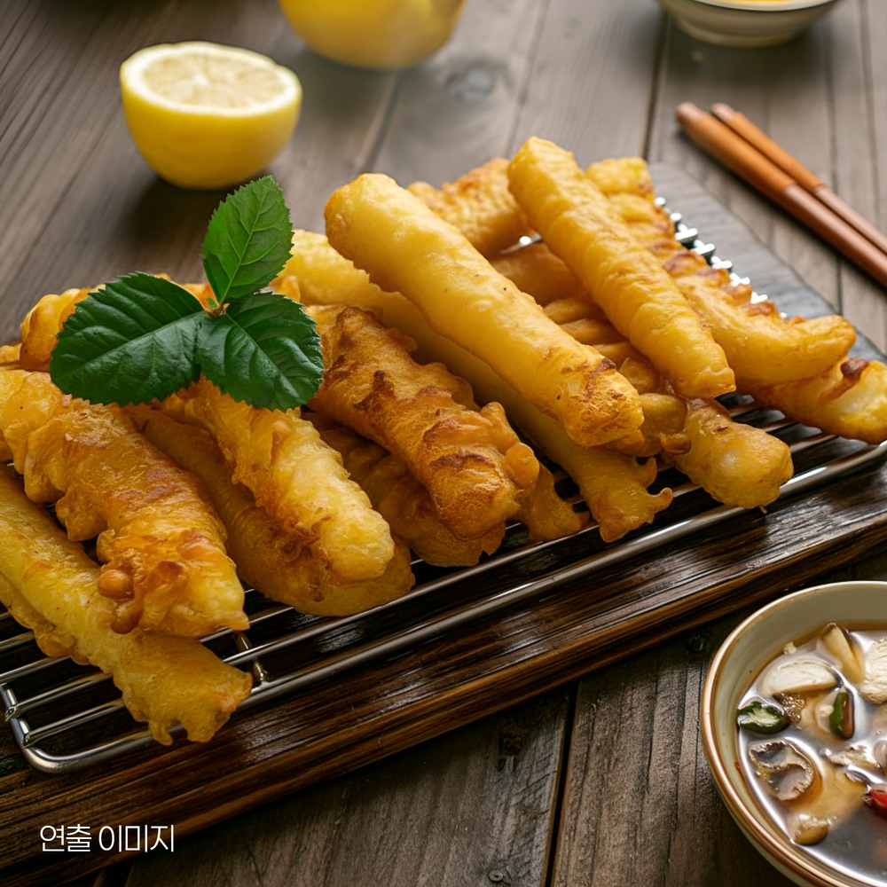 곡물로 바삭한 오징어바 튀김